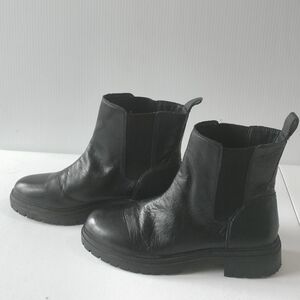 Lucky Brand Bhrett Black Leather Chelse Ankle Boots 9 Chunky Moto Goth